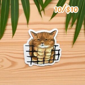Cat Behind Fence Meme Sticker – Funny Vinyl – 2 1/4”